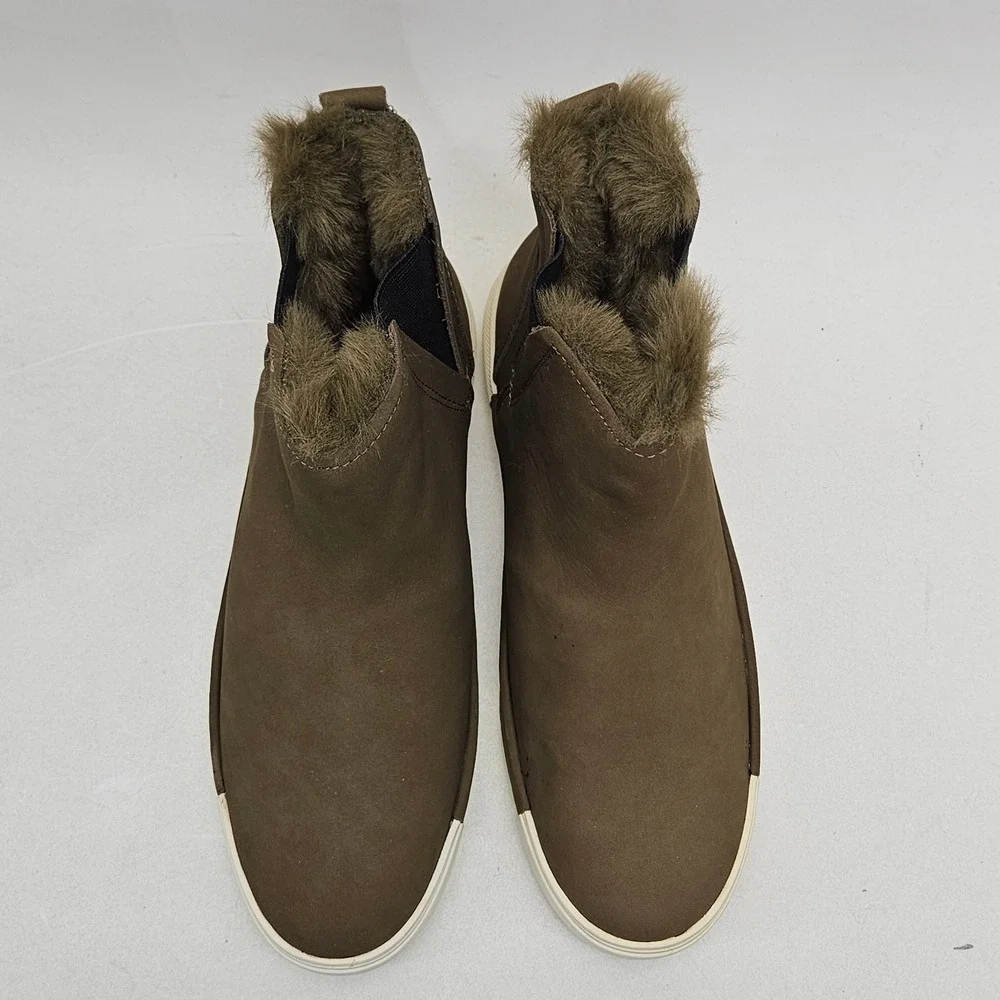 J/Slides Val Khaki Nubuck Waterproof Faux Fur Platform Ankle Boots Mens 9.5M
